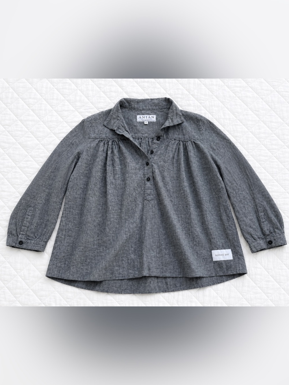 ANIÁN x Nimmo Bay Hemp Organic Cotton Blouse Size 6 Made in Canada Grey